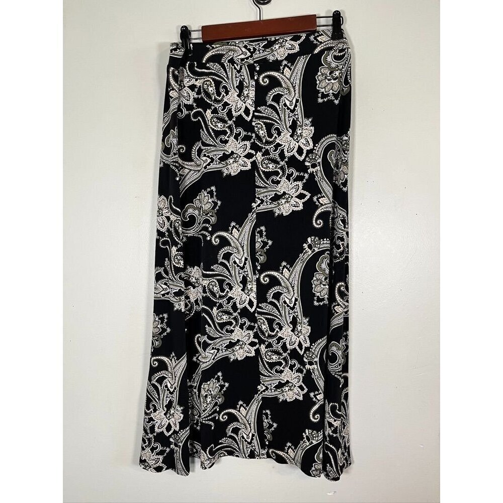 Retro Floral Maxi Skirt L Black Boho Western Classic Chic Neutral Festive Indie - Picture 5 of 7